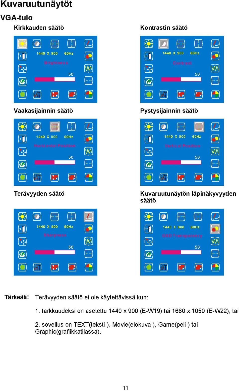 Terävyyden säätö ei ole käytettävissä kun: 1.