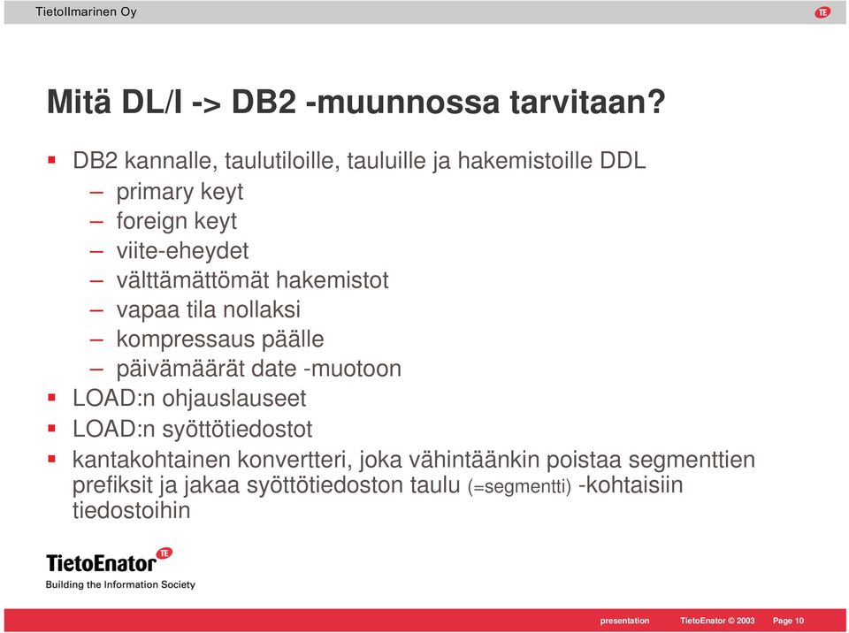 välttämättömät hakemistot vapaa tila nollaksi kompressaus päälle päivämäärät date -muotoon LOAD:n ohjauslauseet