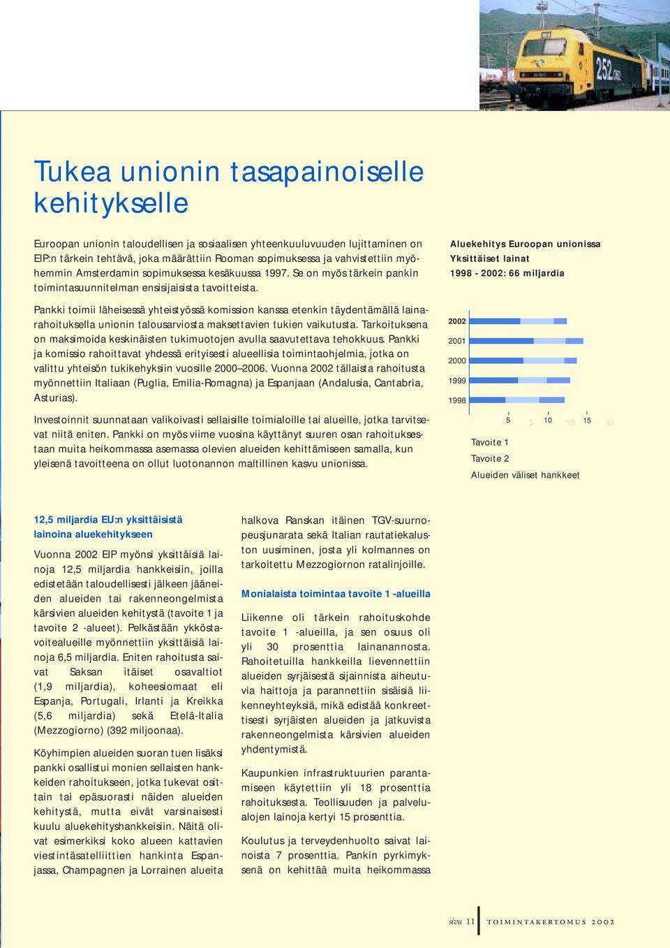 Pankki toimii läheisessä yhteistyössä komission kanssa etenkin täydentämällä lainarahoituksella unionin talousarviosta maksettavien tukien vaikutusta.