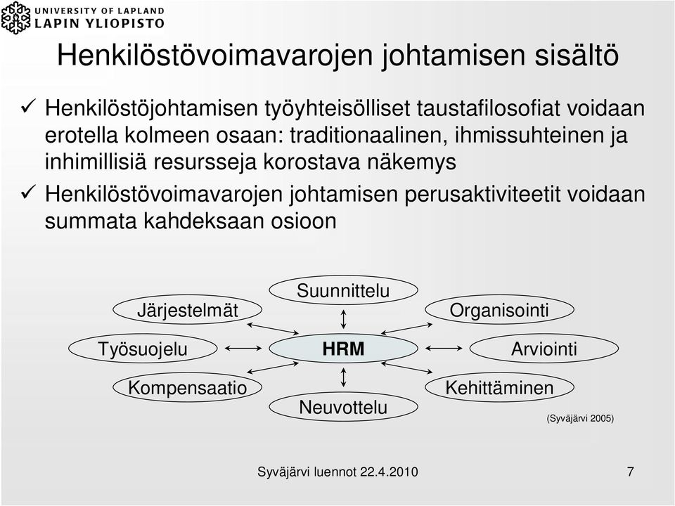 Henkilöstövoimavarojen johtamisen perusaktiviteetit voidaan summata kahdeksaan osioon Järjestelmät Työsuojelu