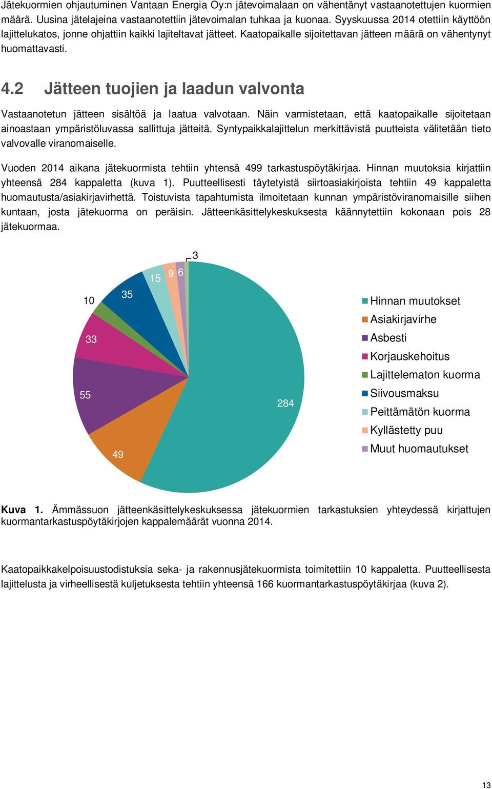 2 Jätteen tuojien ja laadun valvonta Vastaanotetun jätteen sisältöä ja laatua valvotaan. Näin varmistetaan, että kaatopaikalle sijoitetaan ainoastaan ympäristöluvassa sallittuja jätteitä.