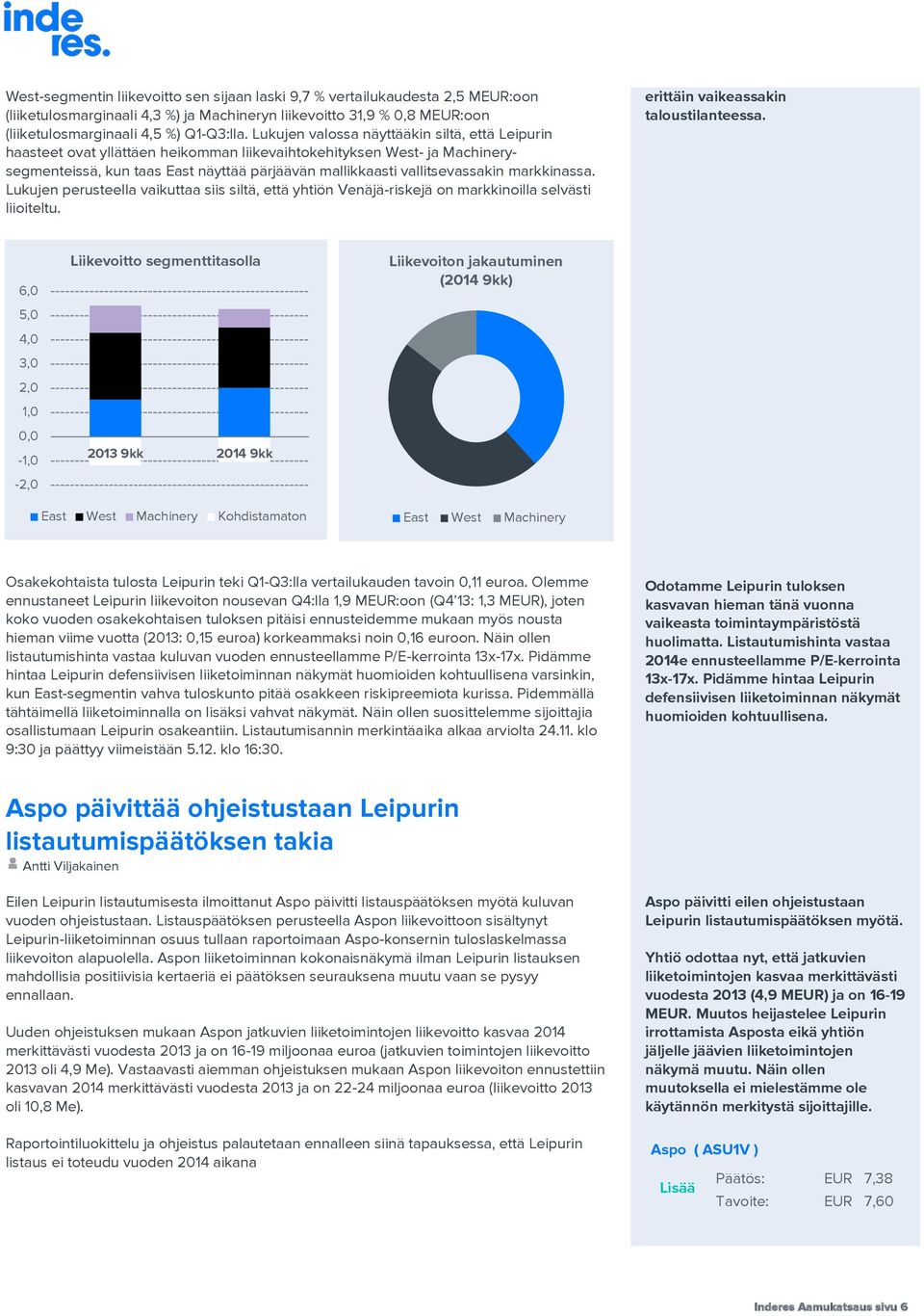 markkinassa. Lukujen perusteella vaikuttaa siis siltä, että yhtiön Venäjä-riskejä on markkinoilla selvästi liioiteltu. erittäin vaikeassakin taloustilanteessa.