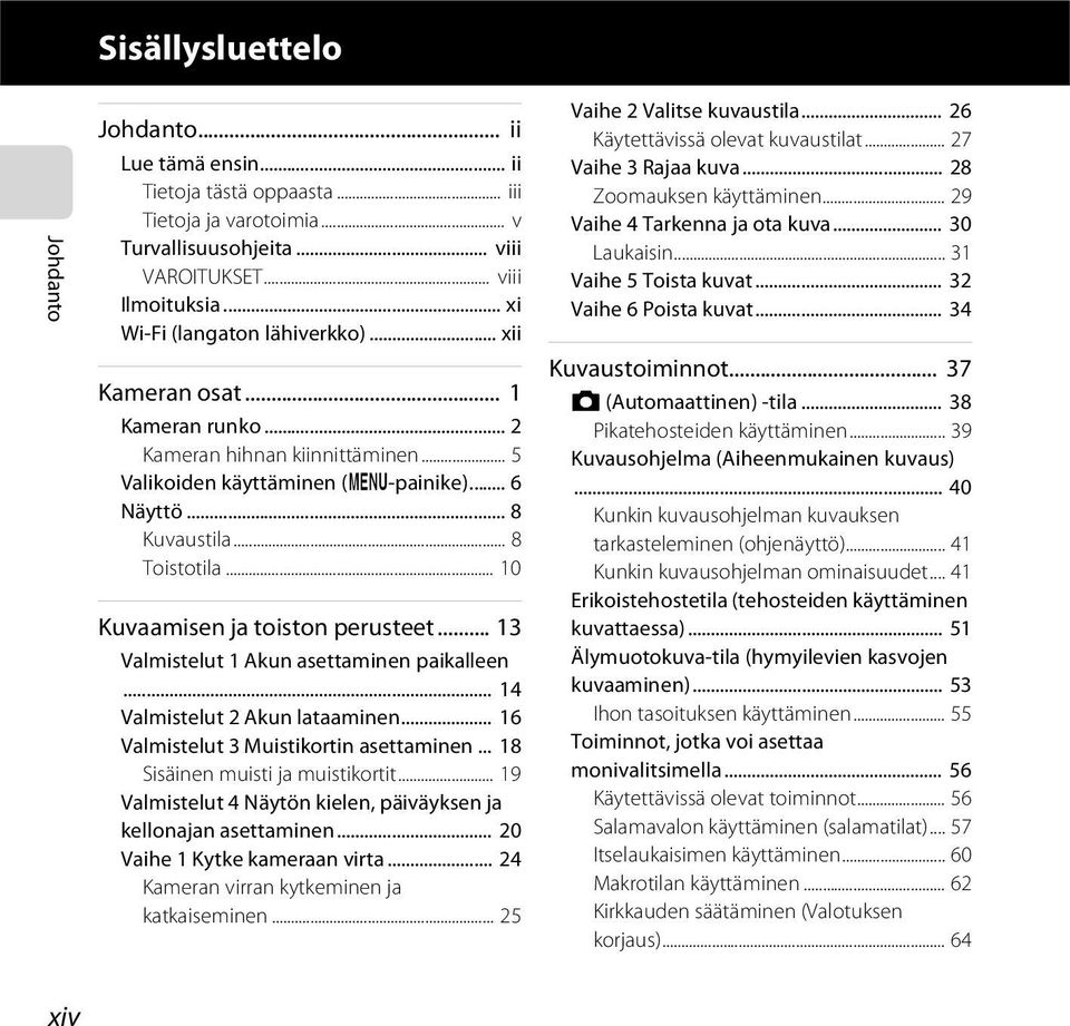 .. 10 Kuvaamisen ja toiston perusteet... 13 Valmistelut 1 Akun asettaminen paikalleen... 14 Valmistelut 2 Akun lataaminen... 16 Valmistelut 3 Muistikortin asettaminen.