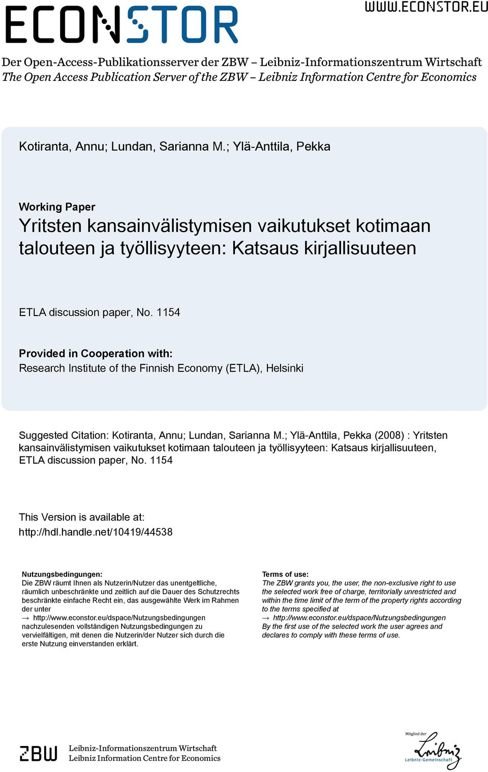 eu Der Open-Access-Publikationsserver der ZBW Leibniz-Informationszentrum Wirtschaft The Open Access Publication Server of the ZBW Leibniz Information Centre for Economics Kotiranta, Annu; Lundan,