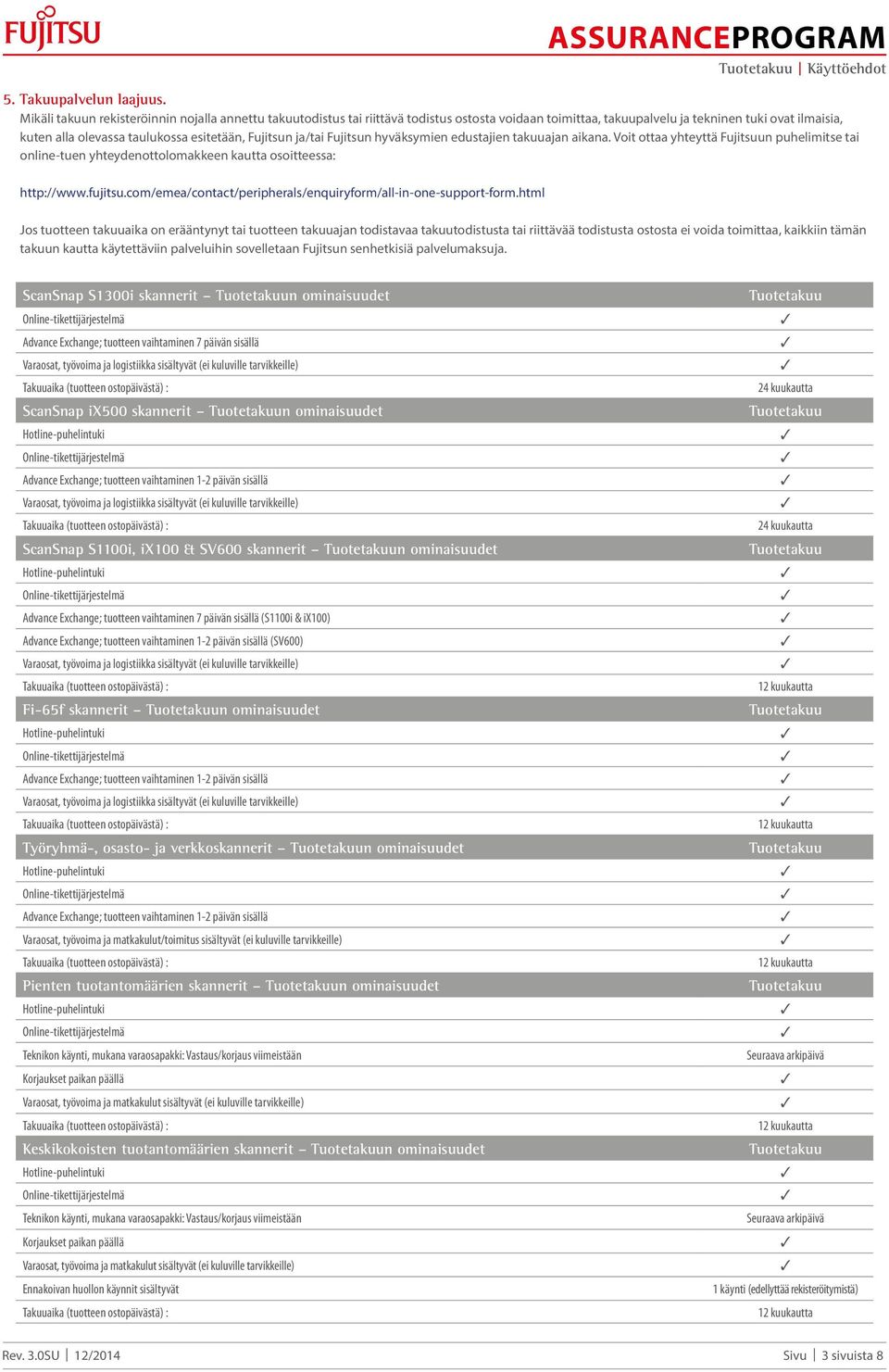 Fujitsun ja/tai Fujitsun hyväksymien edustajien takuuajan aikana. Voit ottaa yhteyttä Fujitsuun puhelimitse tai online-tuen yhteydenottolomakkeen kautta osoitteessa: http://www.fujitsu.