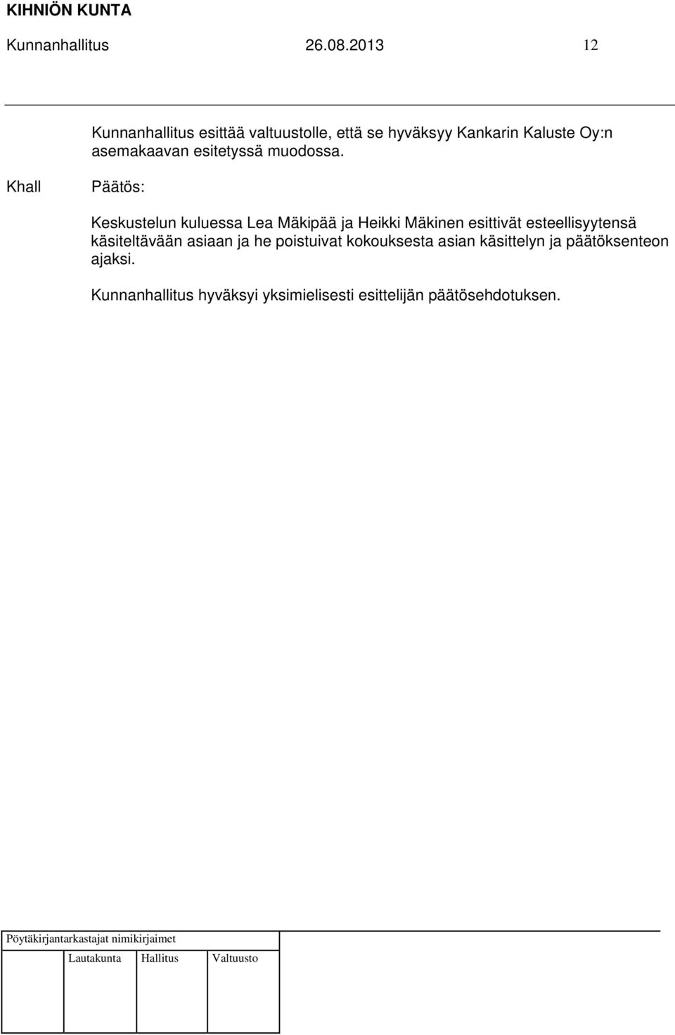 Kaluste Oy:n asemakaavan esitetyssä muodossa.