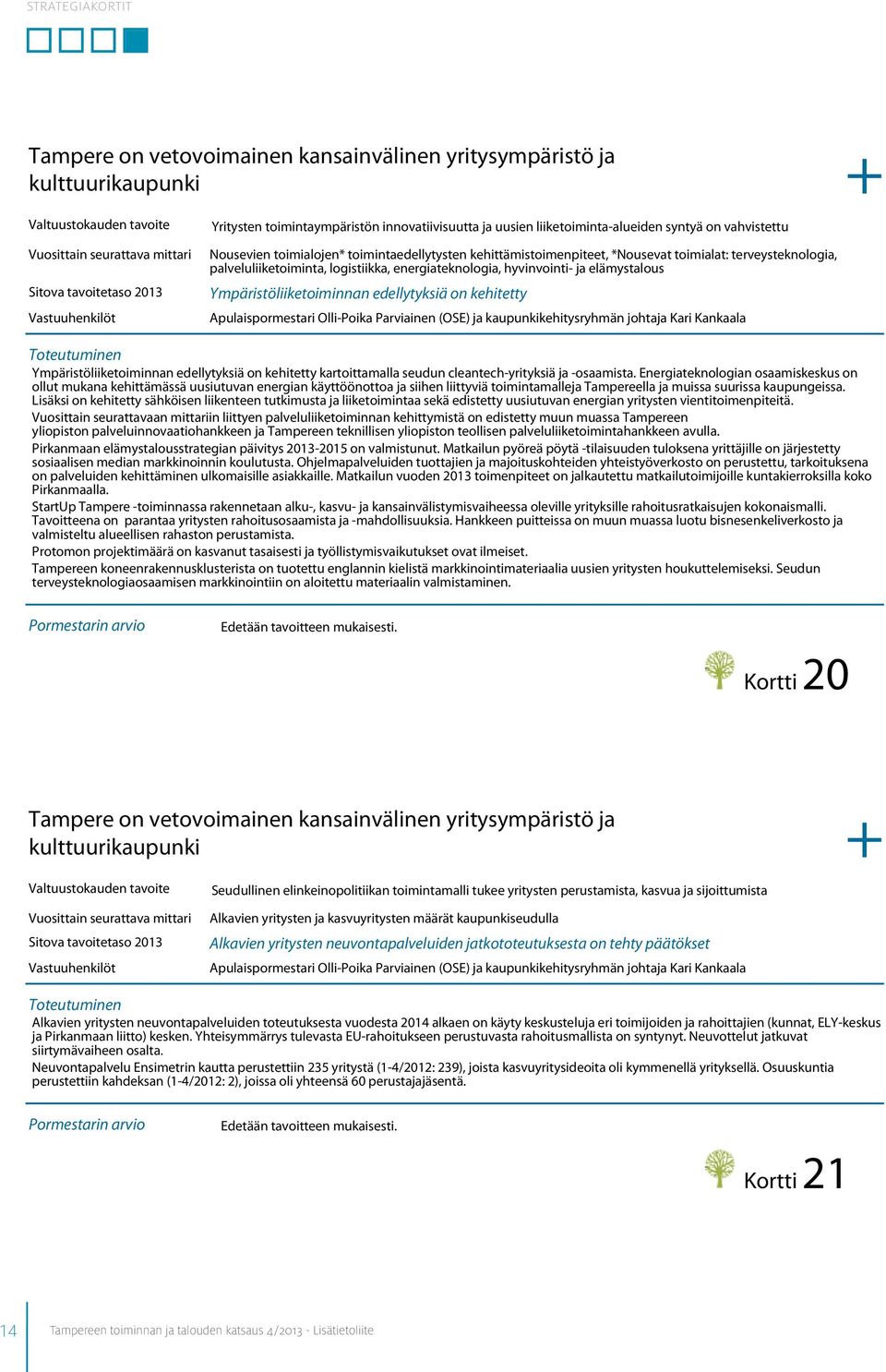 elämystalous Ympäristöliiketoiminnan edellytyksiä on kehitetty Apulaispormestari Olli-Poika Parviainen (OSE) ja kaupunkikehitysryhmän johtaja Kari Kankaala Ympäristöliiketoiminnan edellytyksiä on