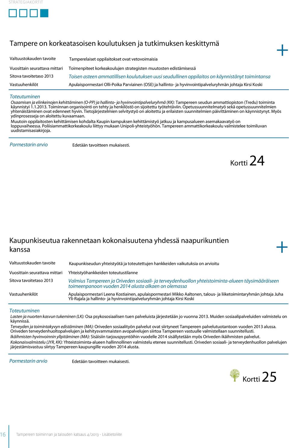 hyvinvointipalveluryhmän johtaja Kirsi Koski Osaamisen ja elinkeinojen kehittäminen (O-PP) ja hallinto- ja hyvinvointipalveluryhmä (KK): Tampereen seudun ammattiopiston (Tredu) toiminta käynnistyi 1.