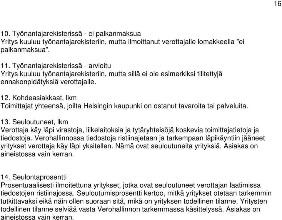 Kohdeasiakkaat, lkm Toimittajat yhteensä, joilta Helsingin kaupunki on ostanut tavaroita tai palveluita. 13.