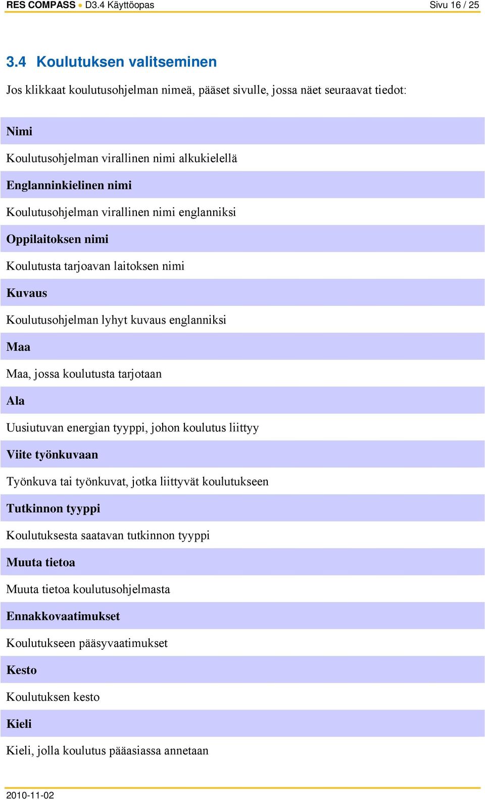 Koulutusohjelman virallinen nimi englanniksi Oppilaitoksen nimi Koulutusta tarjoavan laitoksen nimi Kuvaus Koulutusohjelman lyhyt kuvaus englanniksi Maa Maa, jossa koulutusta tarjotaan Ala