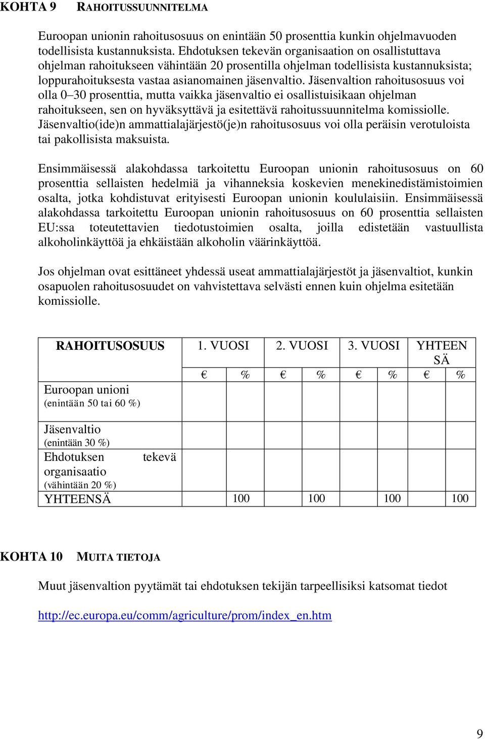 Jäsenvaltion rahoitusosuus voi olla 0 30 prosenttia, mutta vaikka jäsenvaltio ei osallistuisikaan ohjelman rahoitukseen, sen on hyväksyttävä ja esitettävä rahoitussuunnitelma komissiolle.