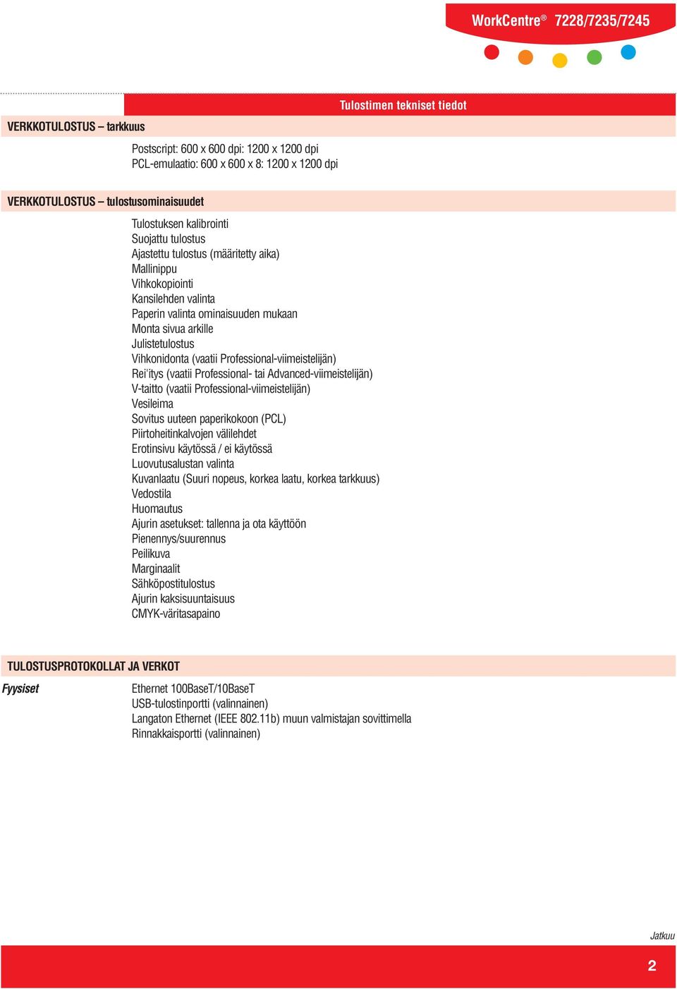 Professional-viimeistelijän) Rei'itys (vaatii Professional- tai Advanced-viimeistelijän) V-taitto (vaatii Professional-viimeistelijän) Vesileima Sovitus uuteen paperikokoon (PCL) Piirtoheitinkalvojen