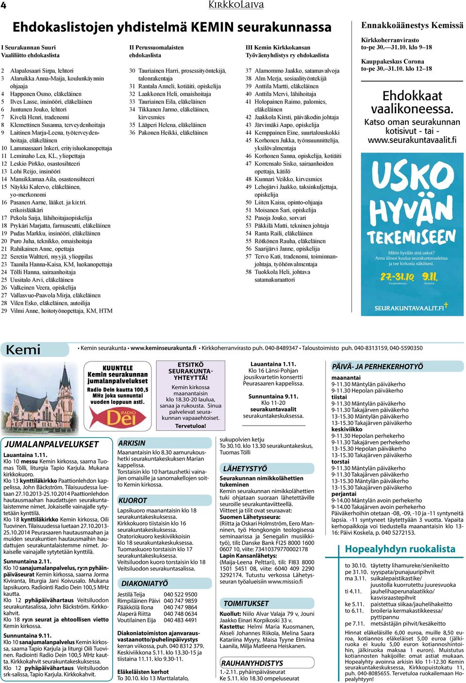 11 Leminaho Lea, KL, yliopettaja 12 Leskio Pirkko, osastosihteeri 13 Lohi Reijo, insinööri 14 Mansikkamaa Aila, osastonsihteeri 15 Näykki Kalervo,, yo-merkonomi 16 Pasanen Aarne, lääket. ja kir.tri.