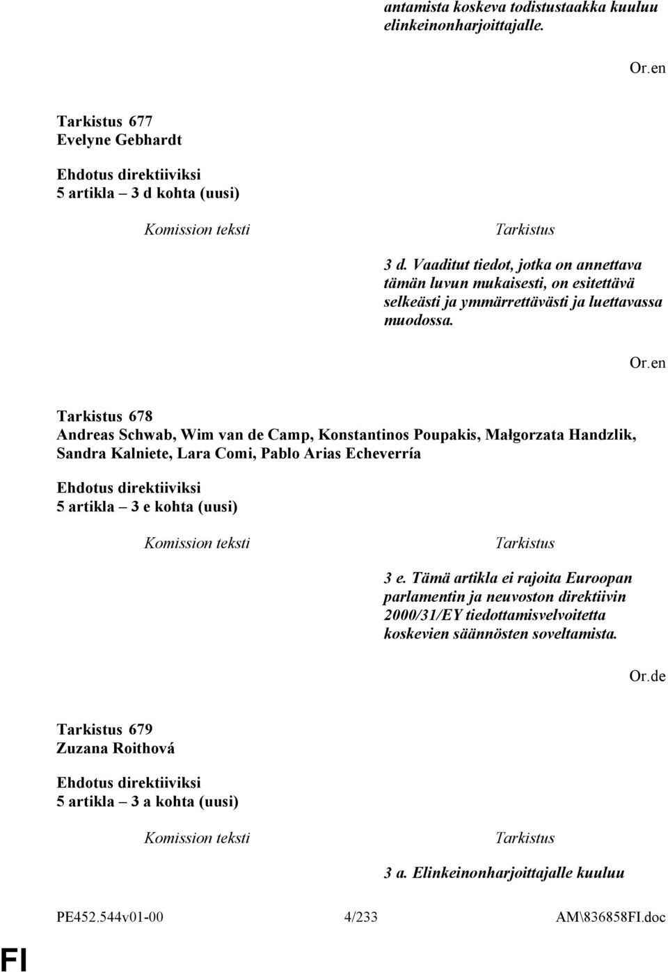 678 Andreas Schwab, Wim van de Camp, Konstantinos Poupakis, Małgorzata Handzlik, Sandra Kalniete, Lara Comi, Pablo Arias Echeverría 5 artikla 3 e kohta (uusi) 3 e.