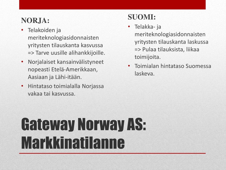 Hintataso toimialalla Norjassa vakaa tai kasvussa.