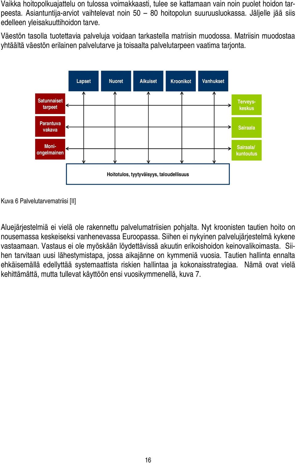 Matriisin muodostaa yhtäältä väestön erilainen palvelutarve ja toisaalta palvelutarpeen vaatima tarjonta.