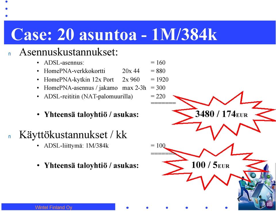 (NAT-palomuurilla) = 220 ======= Yhteesä taloyhtiö / asukas: Käyttökustaukset / kk