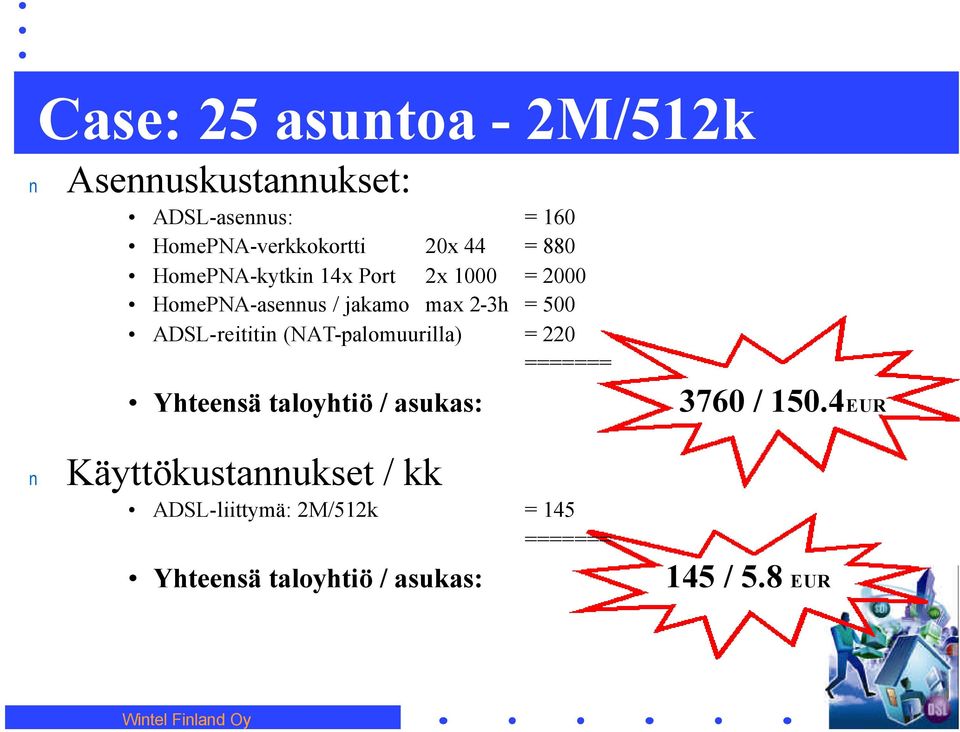 (NAT-palomuurilla) = 220 ======= Yhteesä taloyhtiö / asukas: Käyttökustaukset / kk