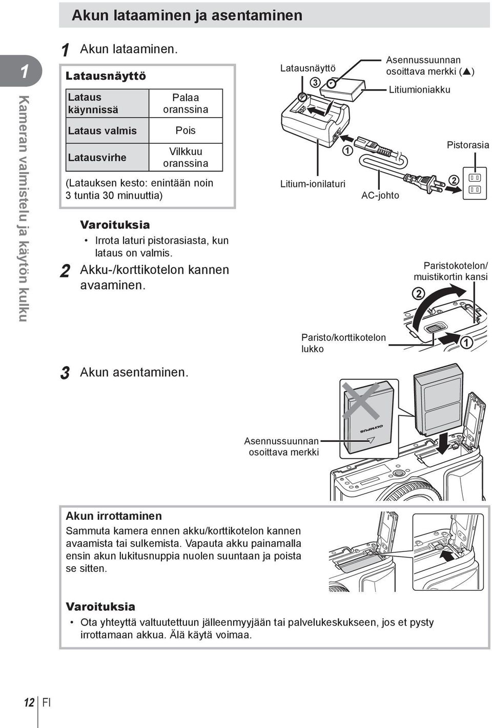 lataus on valmis. 2 Akku-/korttikotelon kannen avaaminen.