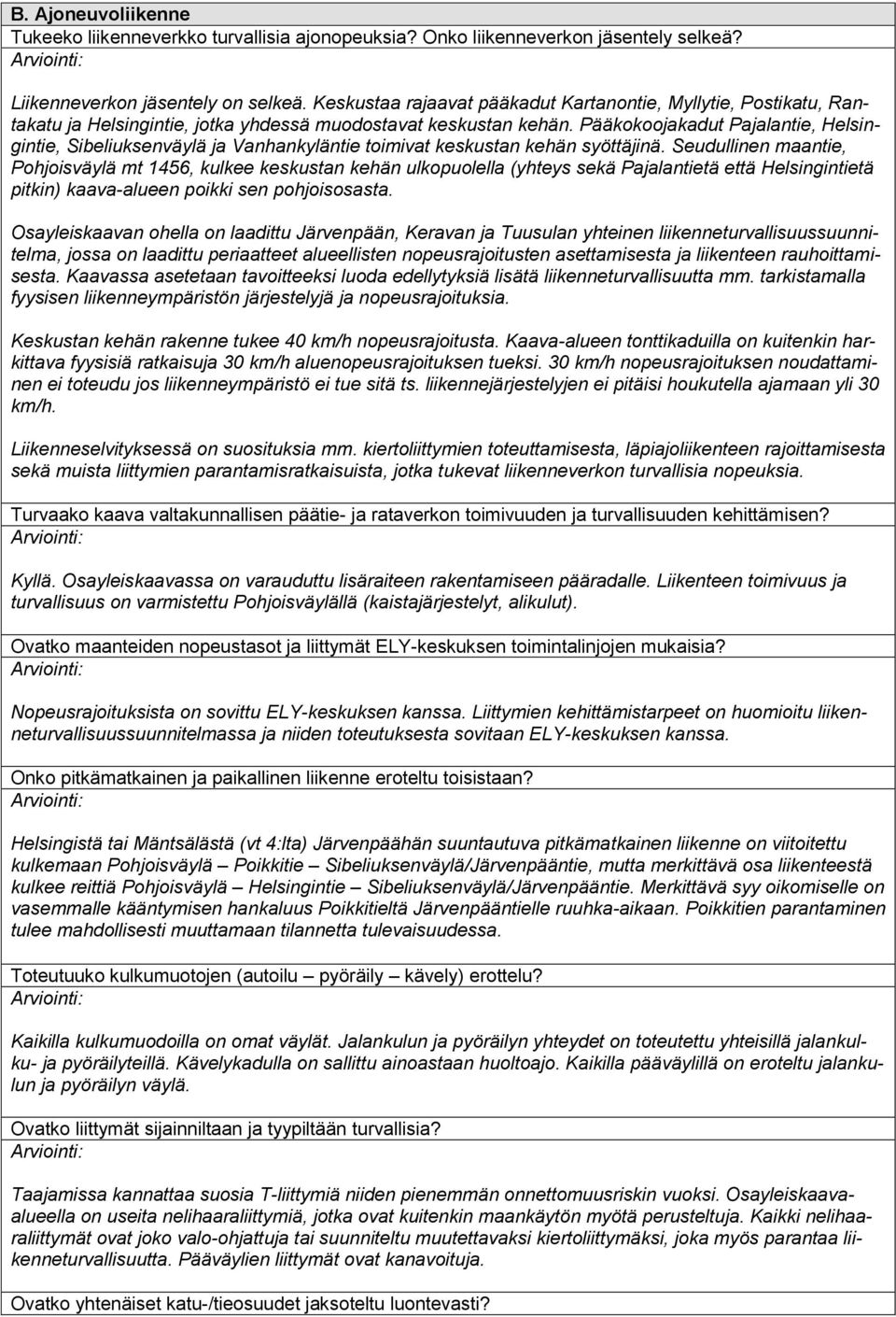 Pääkokoojakadut Pajalantie, Helsingintie, Sibeliuksenväylä ja Vanhankyläntie toimivat keskustan kehän syöttäjinä.