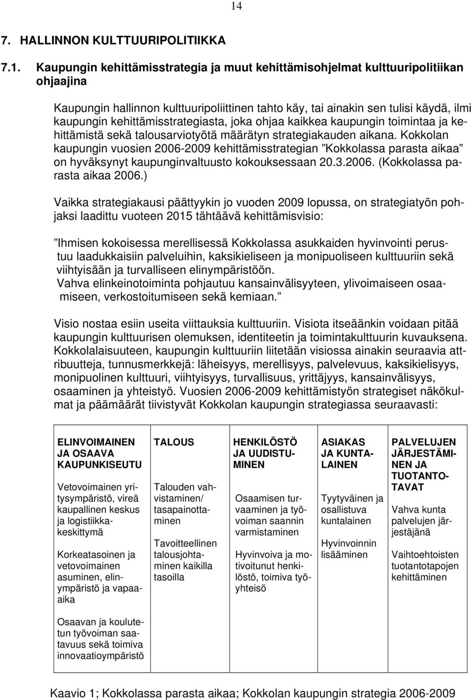 Kokkolan kaupungin vuosien 2006-2009 kehittämisstrategian Kokkolassa parasta aikaa on hyväksynyt kaupunginvaltuusto kokouksessaan 20.3.2006. (Kokkolassa parasta aikaa 2006.