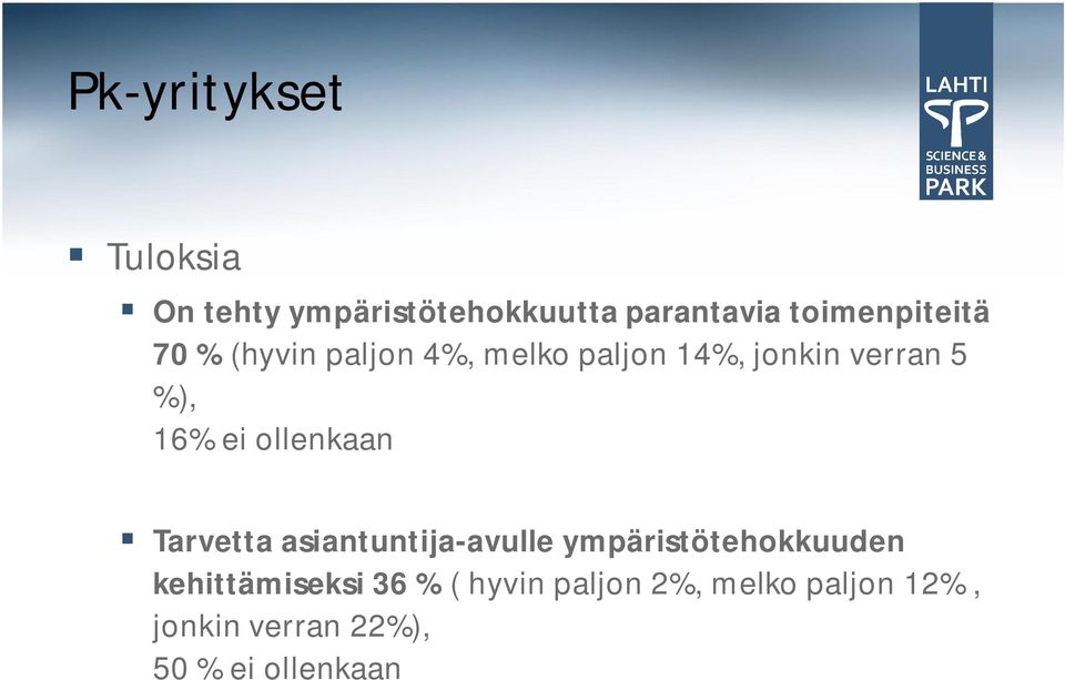 16% ei ollenkaan Tarvetta asiantuntija-avulle ympäristötehokkuuden