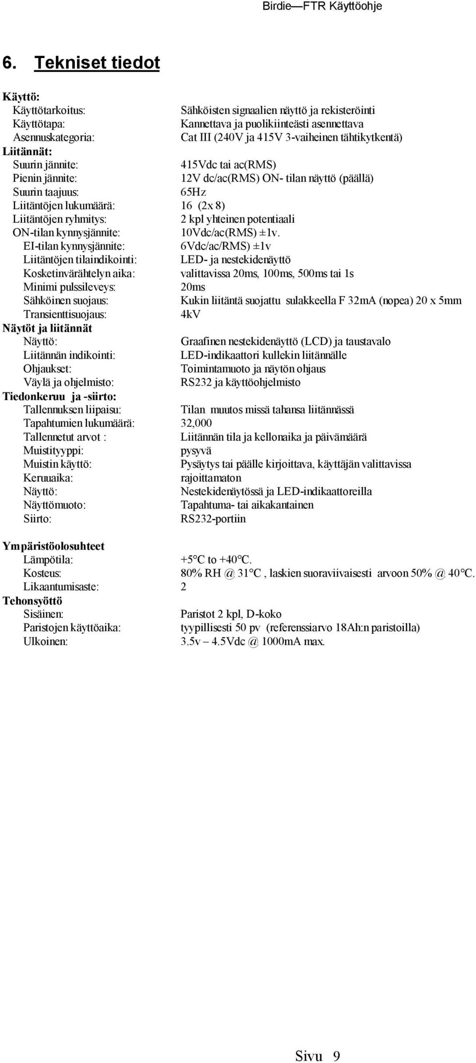 ryhmitys: 2 kpl yhteinen potentiaali ON-tilan kynnysjannite: 10Vdc/ac(RMS) º 1v.