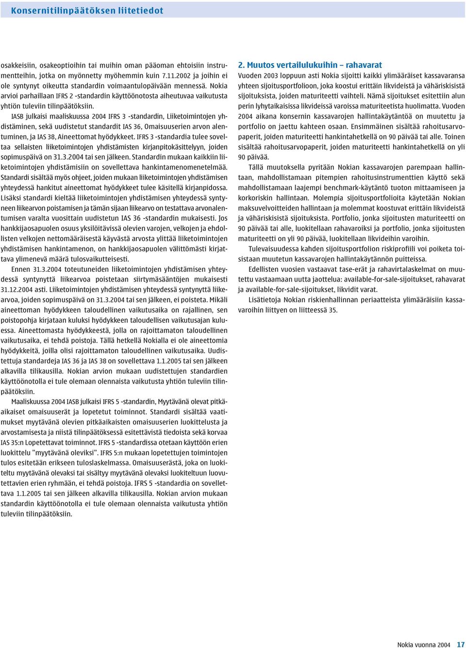 IASB julkaisi maaliskuussa 2004 IFRS 3 -standardin, Liiketoimintojen yhdistäminen, sekä uudistetut standardit IAS 36, Omaisuuserien arvon alentuminen, ja IAS 38, Aineettomat hyödykkeet.