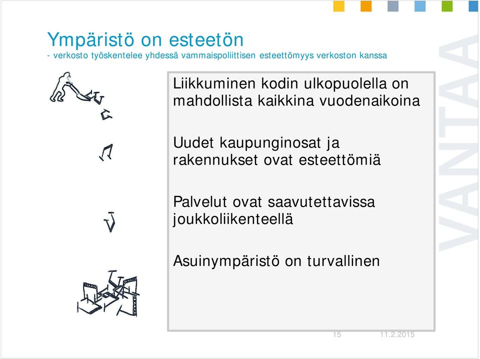 kaikkina vuodenaikoina Uudet kaupunginosat ja rakennukset ovat esteettömiä