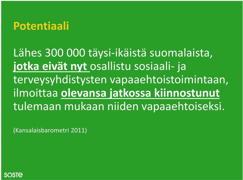 vapaaehtoistoimintaan, ilmoittaa olevansa jatkossa