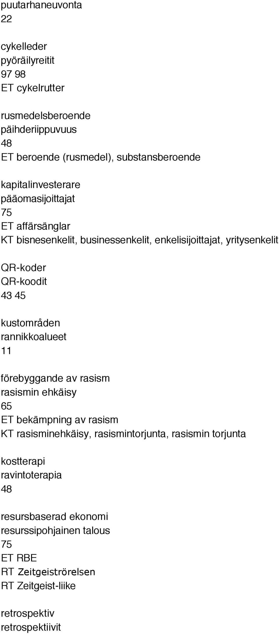 kustområden rannikkoalueet 11 förebyggande av rasism rasismin ehkäisy 65 ET bekämpning av rasism KT rasisminehkäisy, rasismintorjunta, rasismin