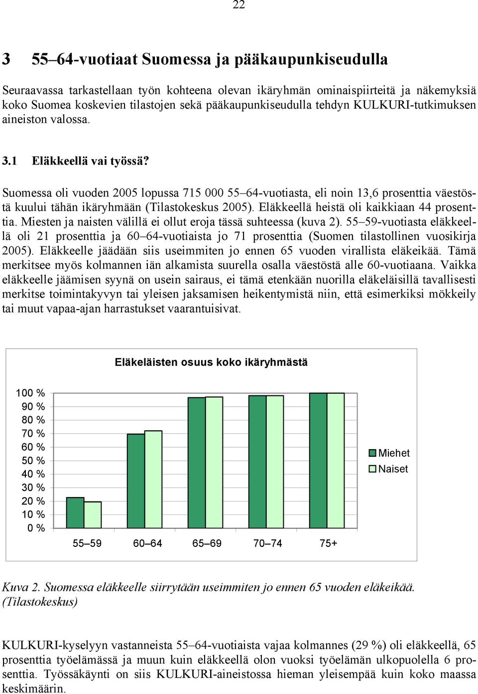 Suomessa oli vuoden 2005 lopussa 715 000 55 64-vuotiasta, eli noin 13,6 prosenttia väestöstä kuului tähän ikäryhmään (Tilastokeskus 2005). Eläkkeellä heistä oli kaikkiaan 44 prosenttia.