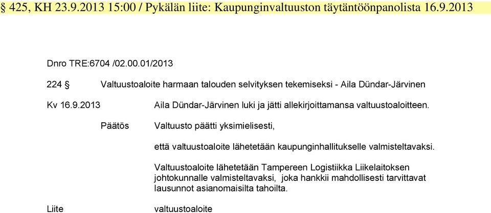 Päätös Valtuusto päätti yksimielisesti, että valtuustoaloite lähetetään kaupunginhallitukselle valmisteltavaksi.