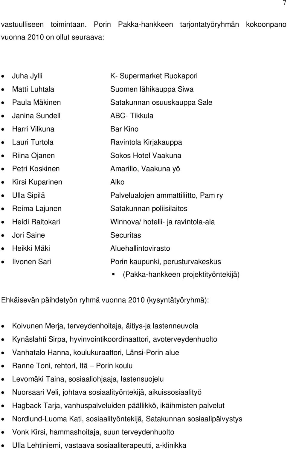 Kuparinen Ulla Sipilä Reima Lajunen Heidi Raitokari Jori Saine Heikki Mäki Ilvonen Sari K- Supermarket Ruokapori Suomen lähikauppa Siwa Satakunnan osuuskauppa Sale ABC- Tikkula Bar Kino Ravintola