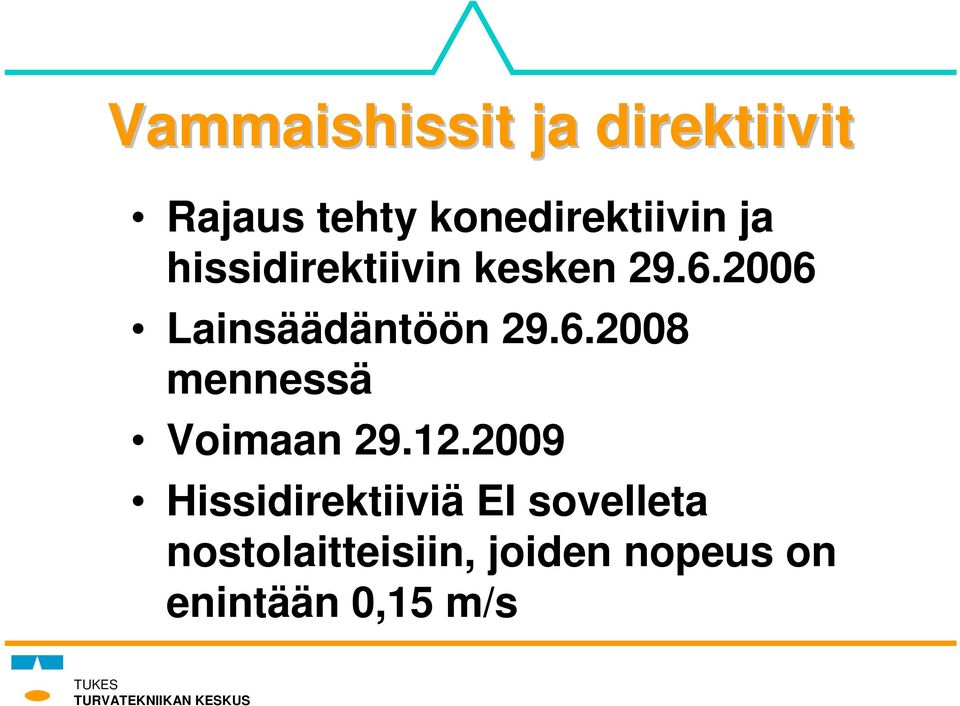 12.2009 Hissidirektiiviä EI sovelleta nostolaitteisiin,