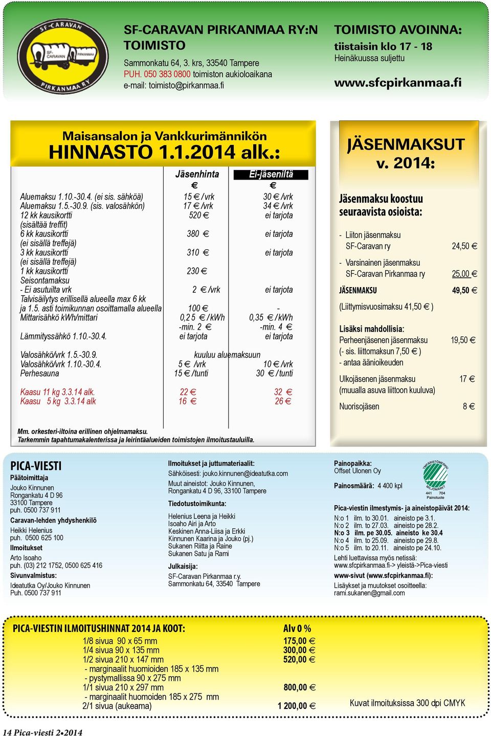 sähköä) 15 / vrk 30 /vrk Aluemaksu 1.5.-30.9. (sis.