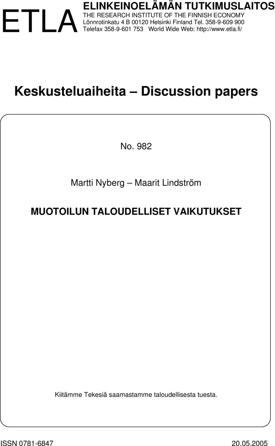 fi/ Keskusteluaiheita Discussion papers No.