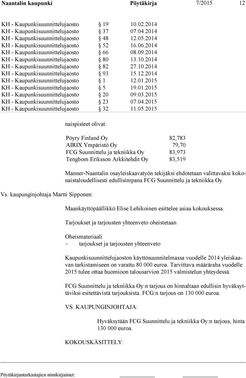 12.2014 KH - Kaupunkisuunnittelujaosto 1 12.01.2015 KH - Kaupunkisuunnittelujaosto 5 19.01.2015 KH - Kaupunkisuunnittelujaosto 20 09.03.2015 KH - Kaupunkisuunnittelujaosto 23 07.04.