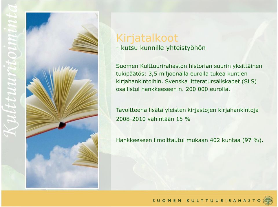 Svenska litteratursällskapet (SLS) osallistui hankkeeseen n. 200 000 eurolla.