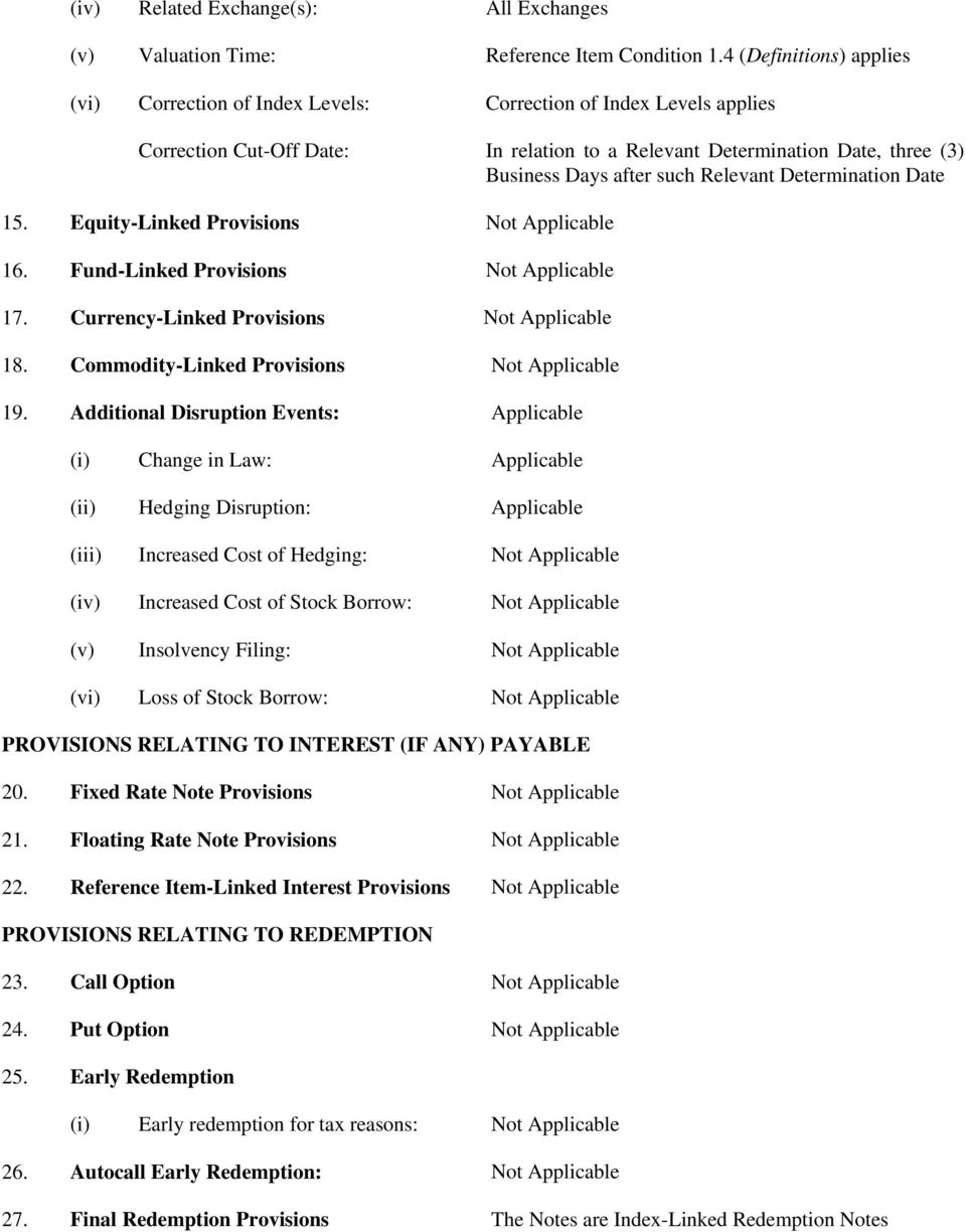 Relevant Determination Date 15. Equity-Linked Provisions Not Applicable 16. Fund-Linked Provisions Not Applicable 17. Currency-Linked Provisions Not Applicable 18.