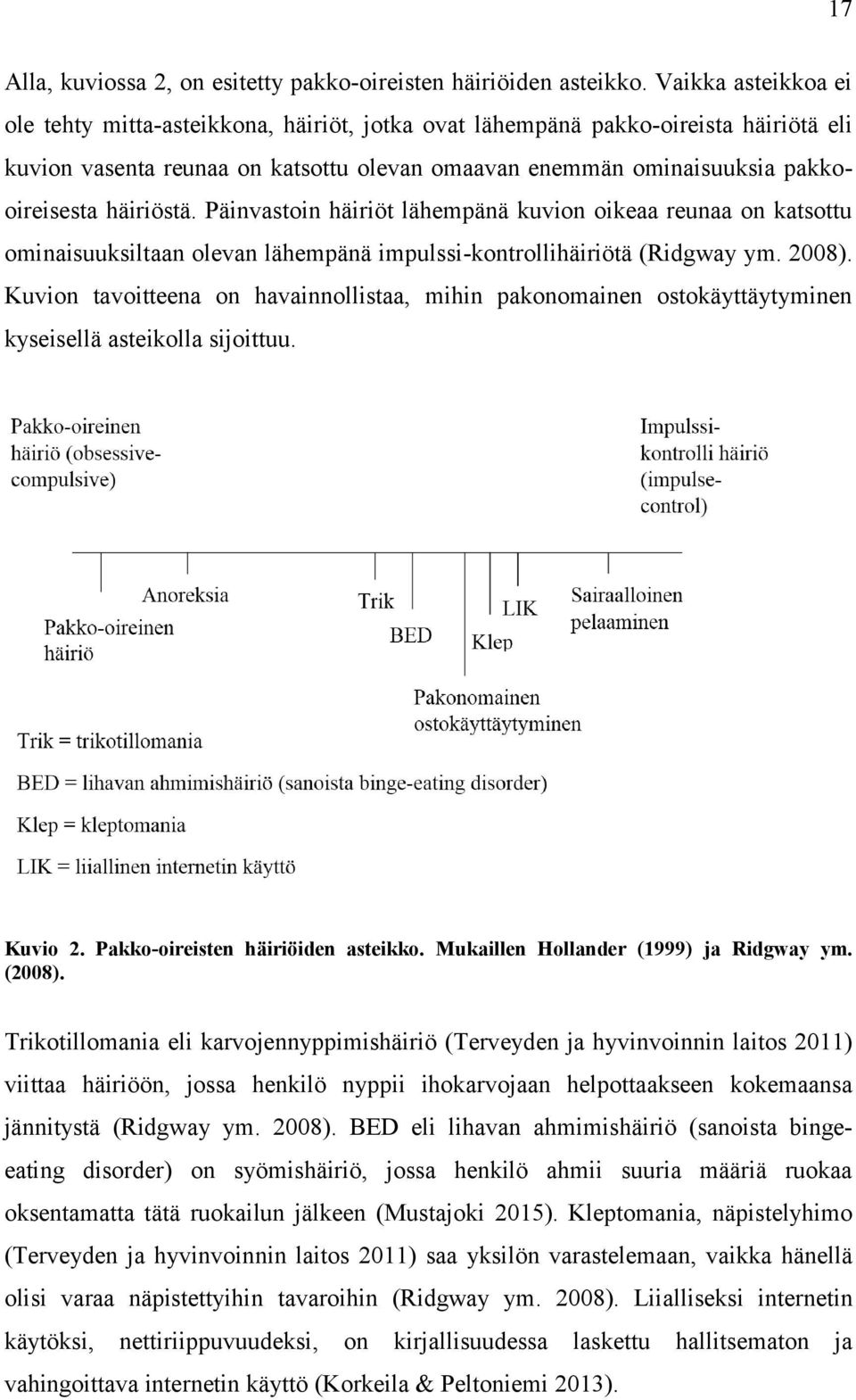 häiriöstä. Päinvastoin häiriöt lähempänä kuvion oikeaa reunaa on katsottu ominaisuuksiltaan olevan lähempänä impulssi-kontrollihäiriötä (Ridgway ym. 2008).