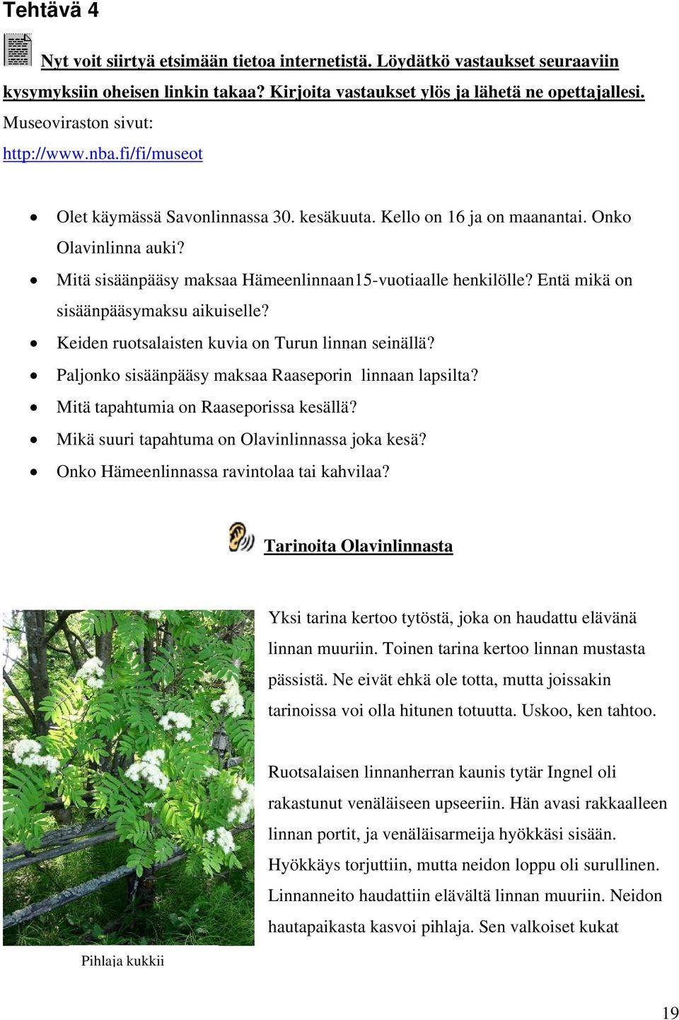 Mitä sisäänpääsy maksaa Hämeenlinnaan15-vuotiaalle henkilölle? Entä mikä on sisäänpääsymaksu aikuiselle? Keiden ruotsalaisten kuvia on Turun linnan seinällä?