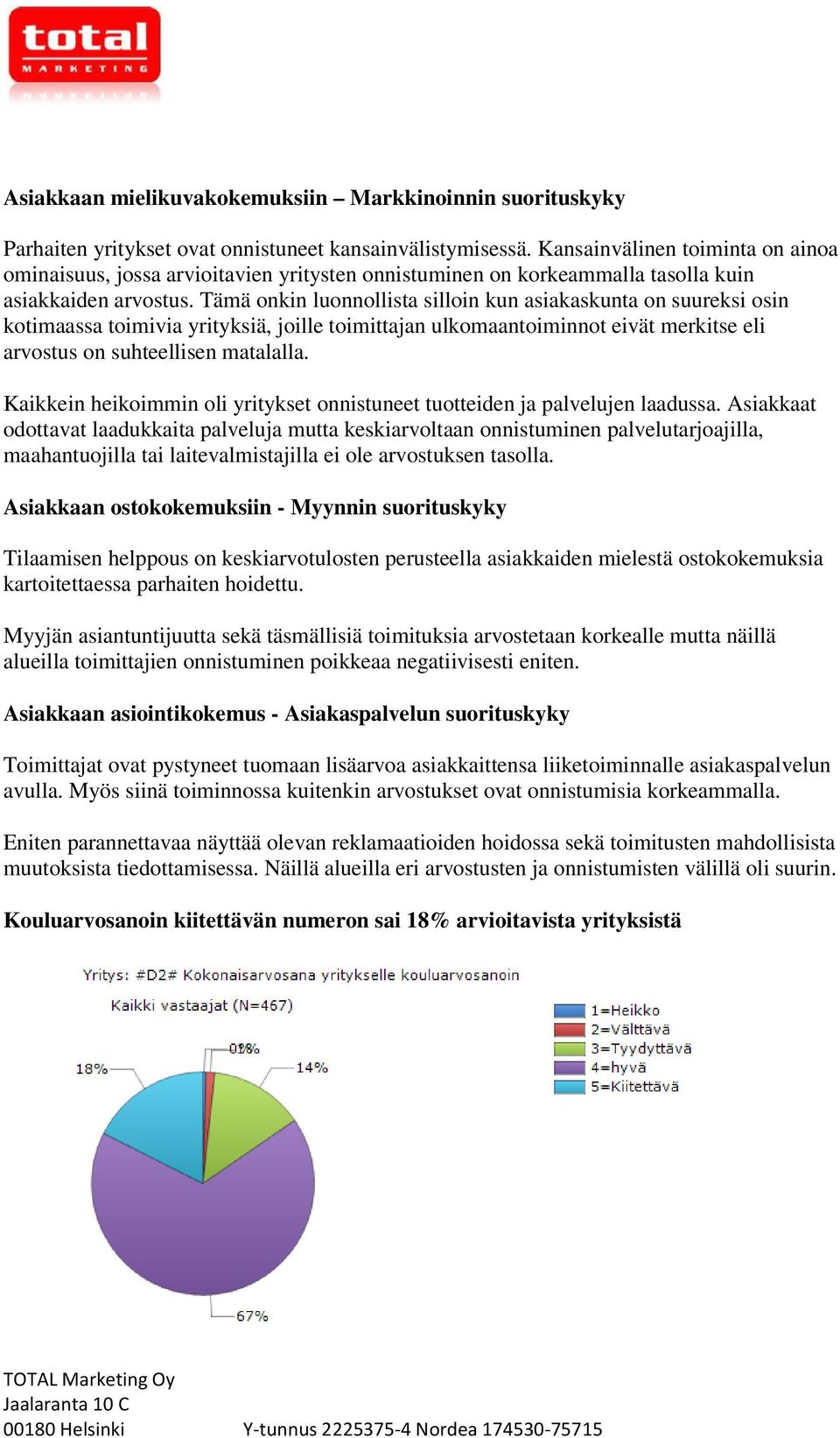 Tämä onkin luonnollista silloin kun asiakaskunta on suureksi osin kotimaassa toimivia yrityksiä, joille toimittajan ulkomaantoiminnot eivät merkitse eli arvostus on suhteellisen matalalla.