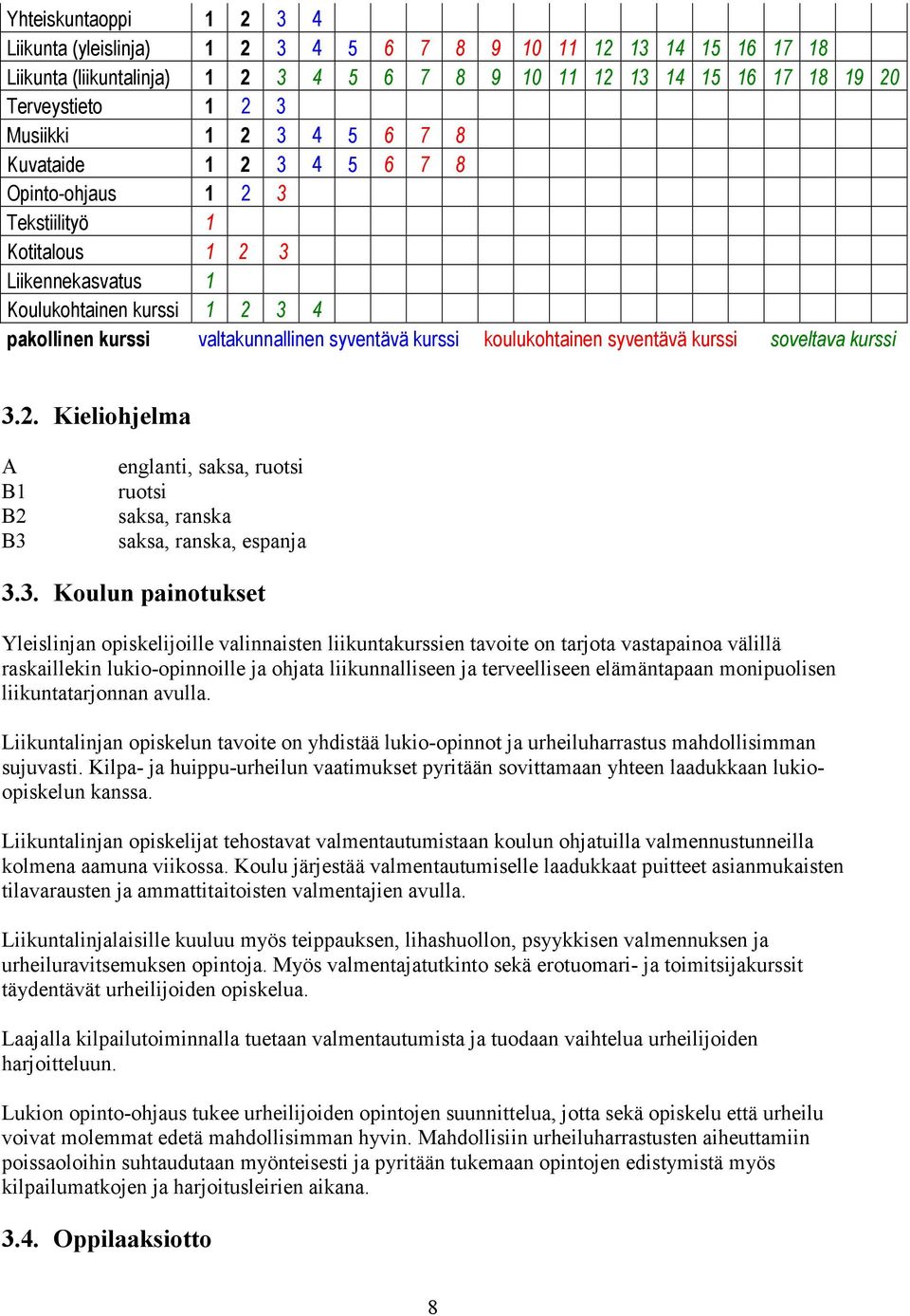 koulukohtainen syventävä kurssi soveltava kurssi 3.