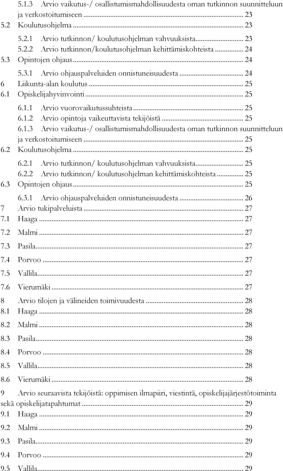 .. 25 Arvio vuorovaikutussuhteista... 25 Arvio opintoja vaikeuttavista tekijöistä... 25 Arvio vaikutus-/ osallistumismahdollisuudesta oman tutkinnon suunnitteluun ja verkostoitumiseen... 25 6.