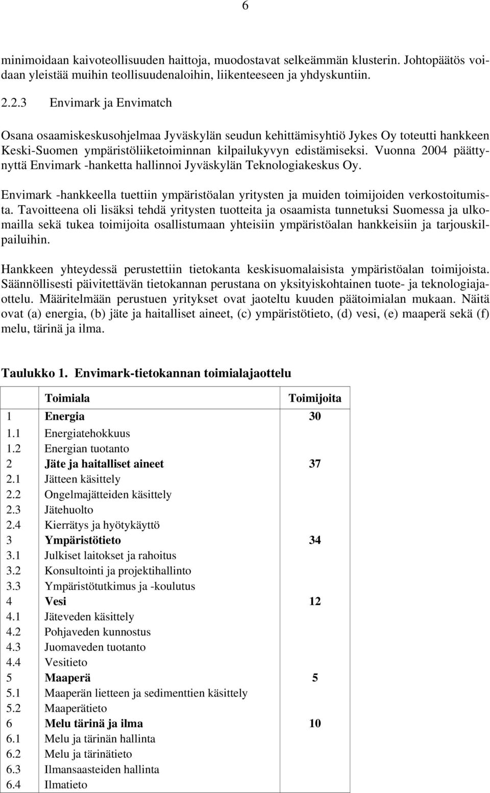 Vuonna 2004 päättynyttä Envimark -hanketta hallinnoi Jyväskylän Teknologiakeskus Oy. Envimark -hankkeella tuettiin ympäristöalan yritysten ja muiden toimijoiden verkostoitumista.