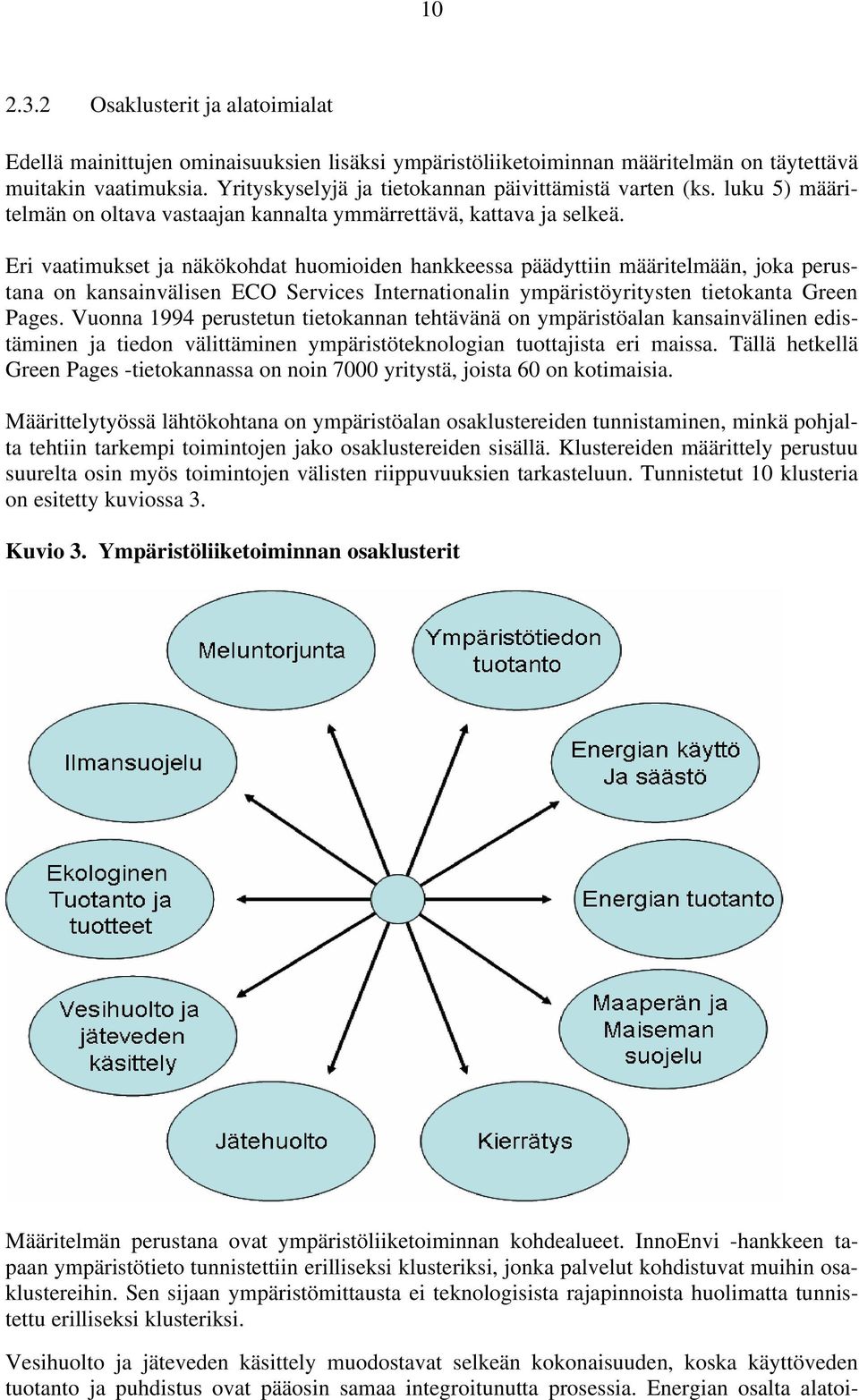 Eri vaatimukset ja näkökohdat huomioiden hankkeessa päädyttiin määritelmään, joka perustana on kansainvälisen ECO Services Internationalin ympäristöyritysten tietokanta Green Pages.