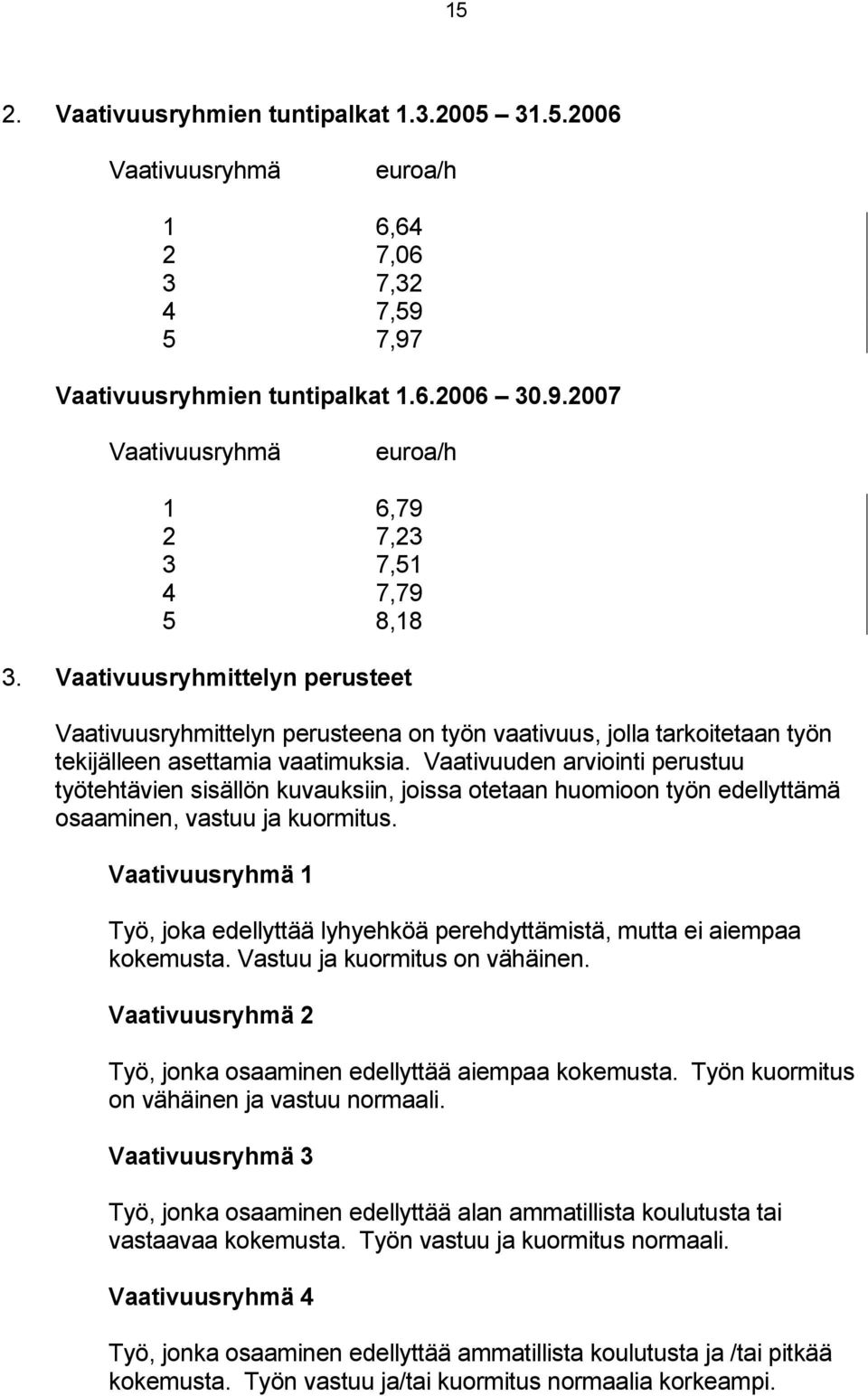 Vaativuuden arviointi perustuu työtehtävien sisällön kuvauksiin, joissa otetaan huomioon työn edellyttämä osaaminen, vastuu ja kuormitus.