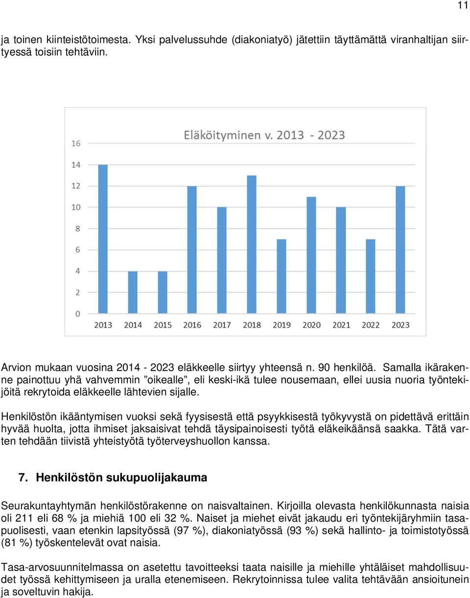 Henkilöstön ikääntymisen vuoksi sekä fyysisestä että psyykkisestä työkyvystä on pidettävä erittäin hyvää huolta, jotta ihmiset jaksaisivat tehdä täysipainoisesti työtä eläkeikäänsä saakka.