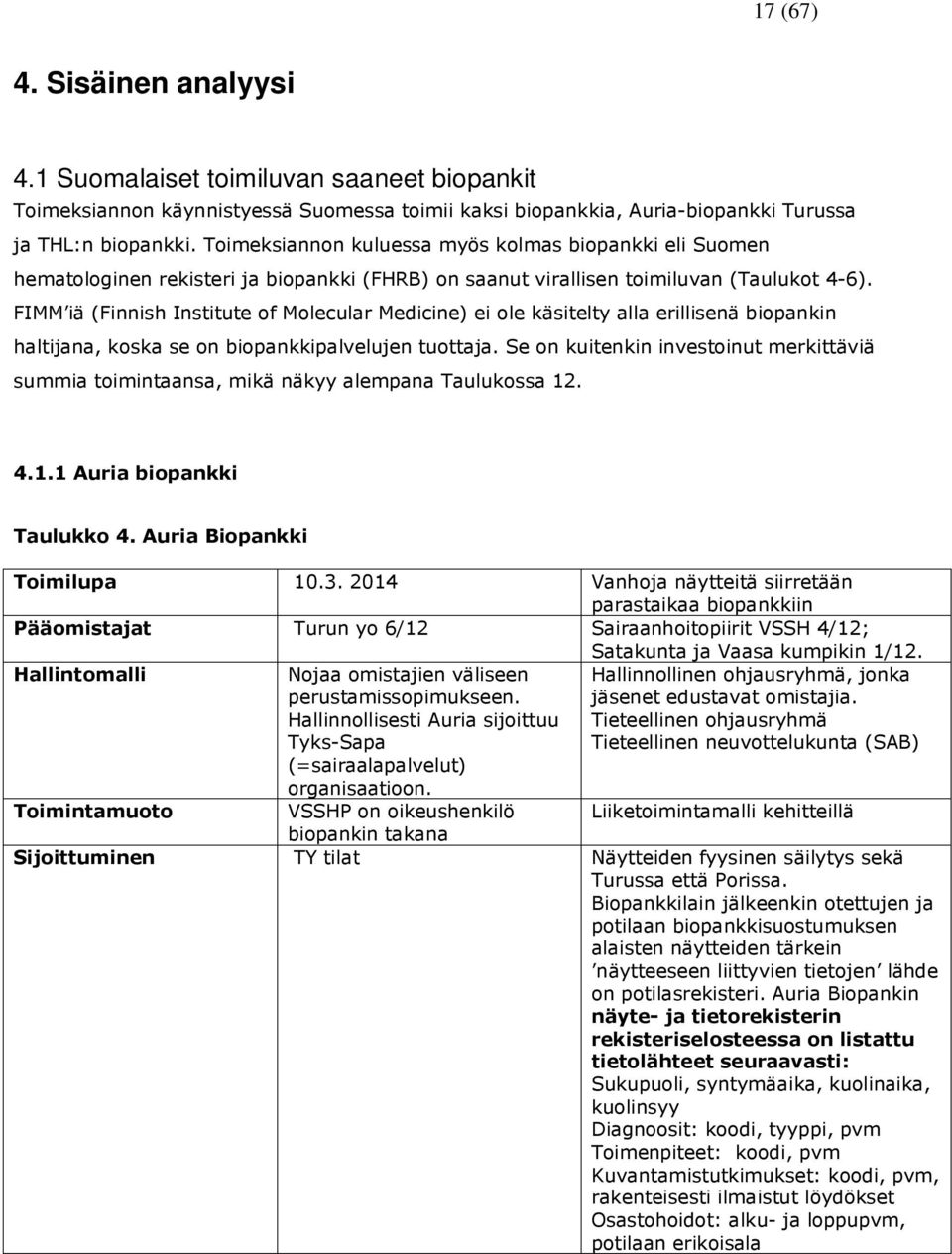 FIMM iä (Finnish Institute of Molecular Medicine) ei ole käsitelty alla erillisenä biopankin haltijana, koska se on biopankkipalvelujen tuottaja.